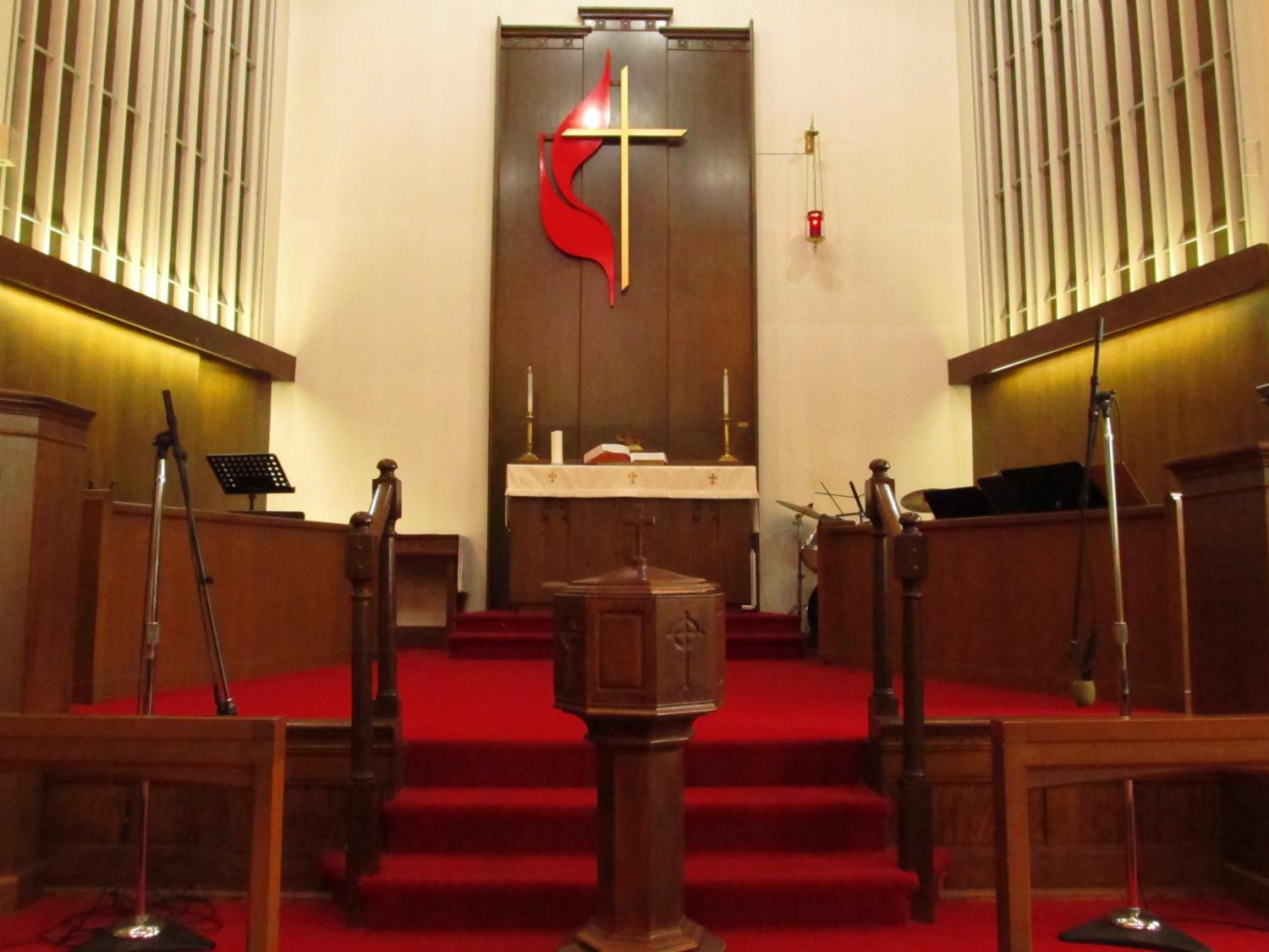 Baptism, Font, Cross, UMC, United Methodist Church, Sanctuary